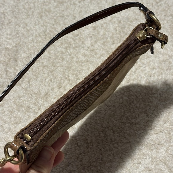 Coach Peyton Khaki Brown Signature & Leather Large Wristlet Clutch Purse - Picture 7 of 11